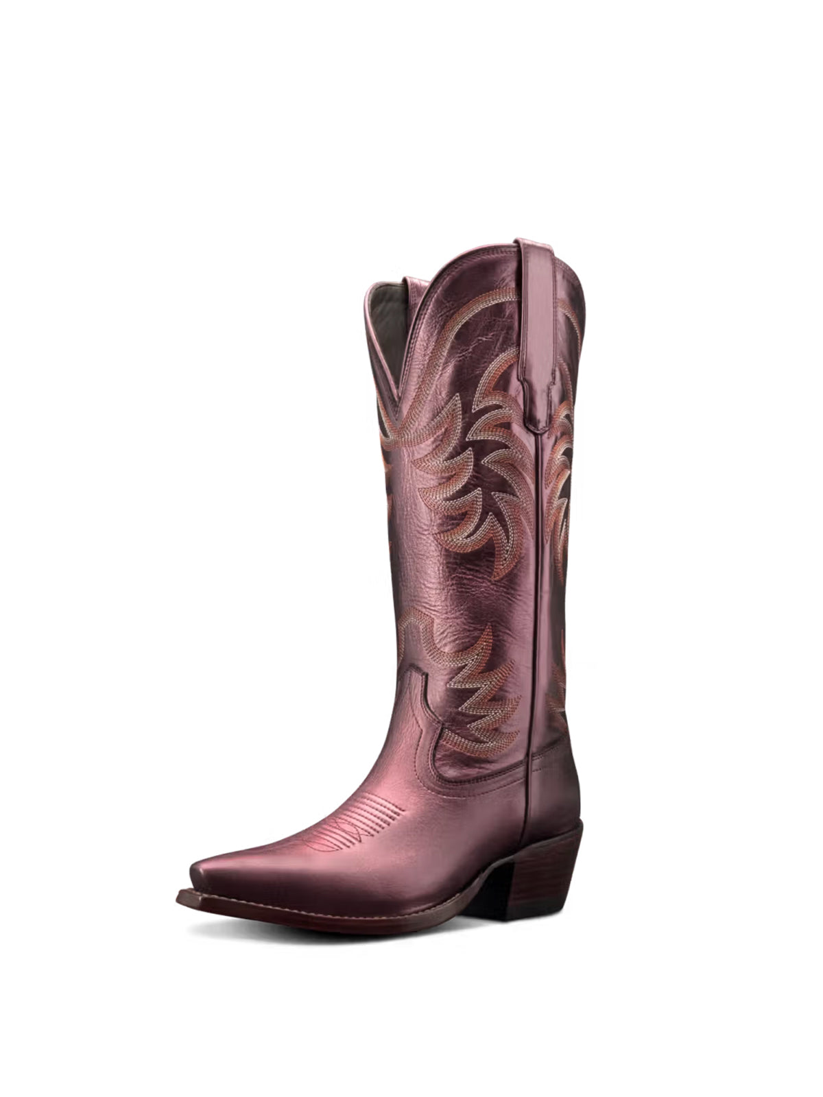 Metallic Purple Snip-Toe Embroidery Wide Calf Knee High Cowgirl Boots
