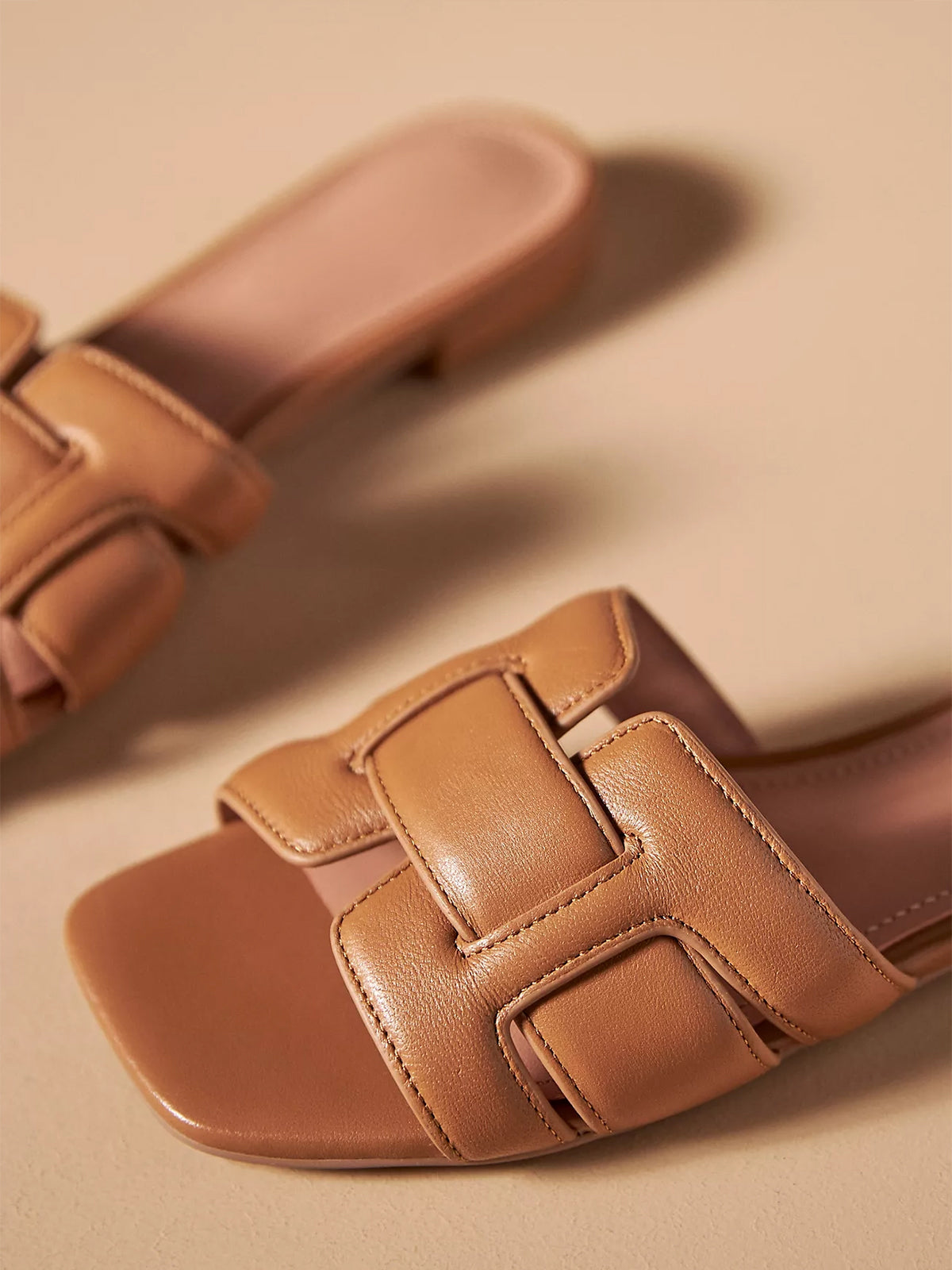 Brown Square-Toe Slip-On Sandals