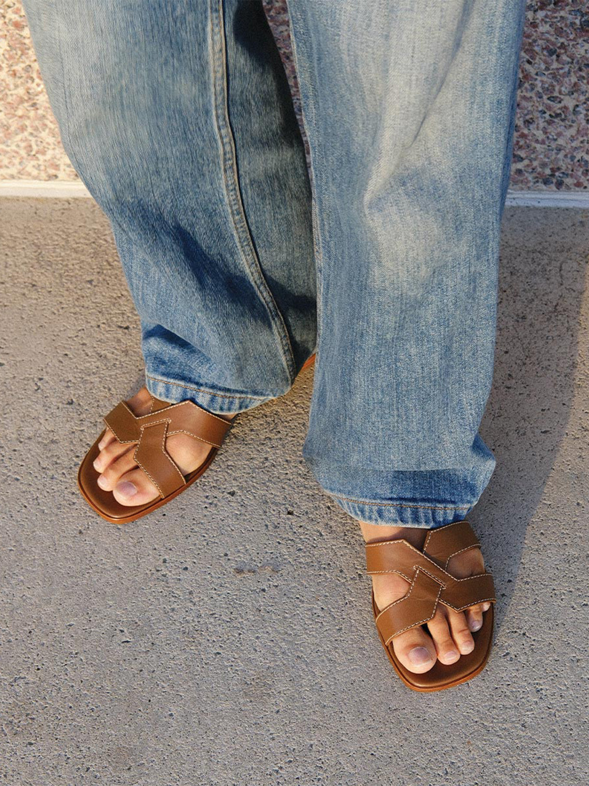 Coffee Square-Toe Stylish Backless Sandals Flats