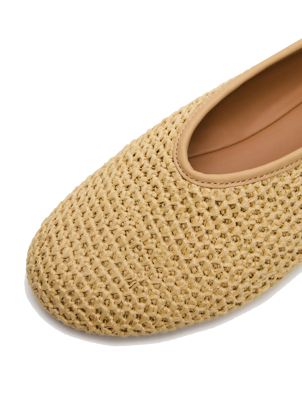 Simple Round-Toe Slip-On Ballet Flats - Natural