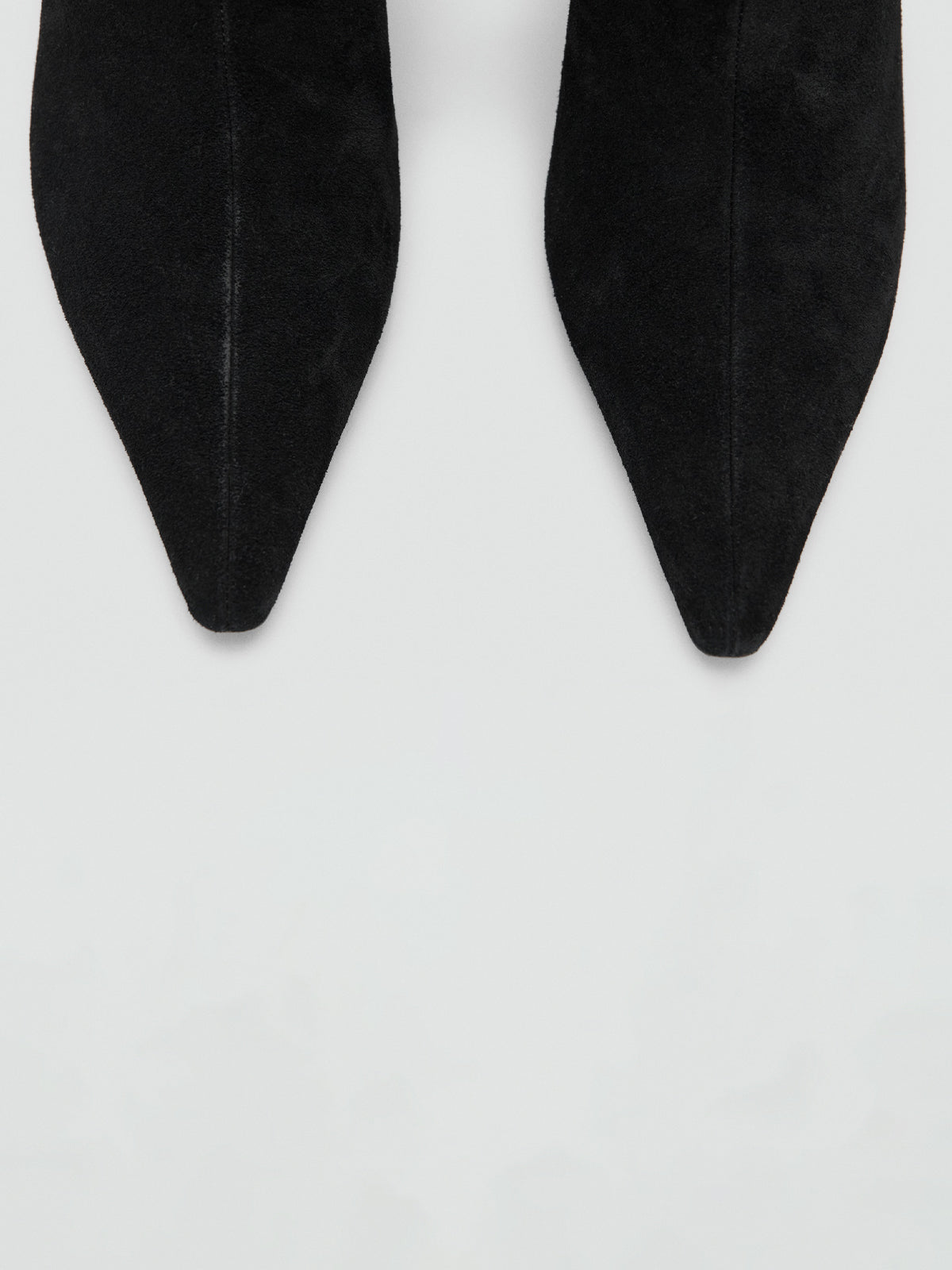 Black Faux Suede Pointed-Toe Slip-On Mid Calf Stiletto Boots