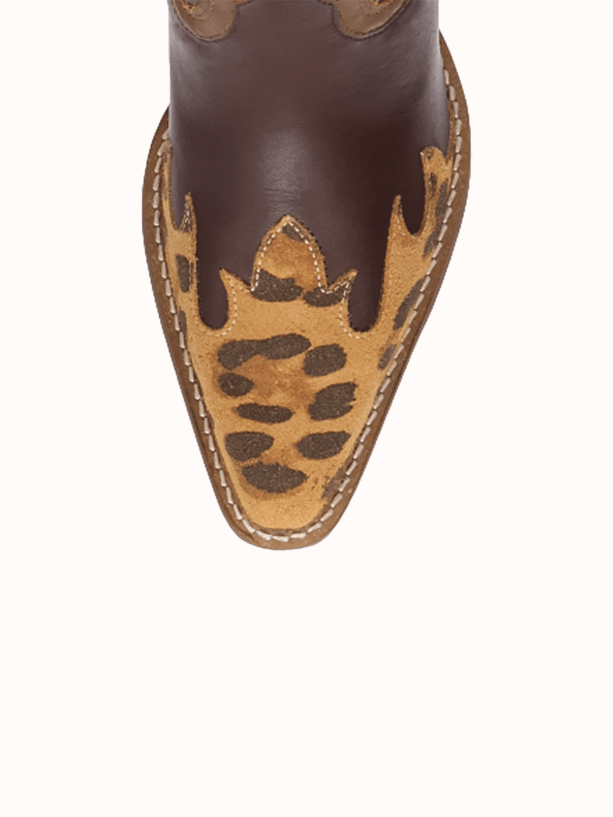 Contrast Coffee And Leopard Pattern Snip-Toe Mid Calf Cowgirl Boots