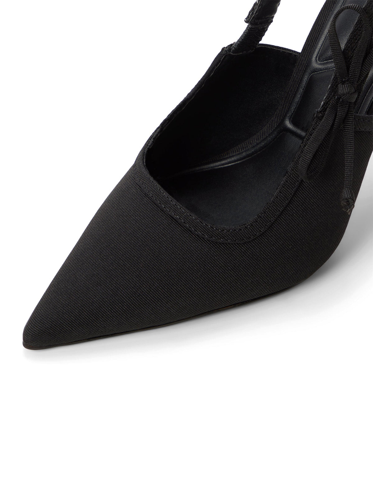 Black Satin Pointed-Toe Slingback With Bow High Heels