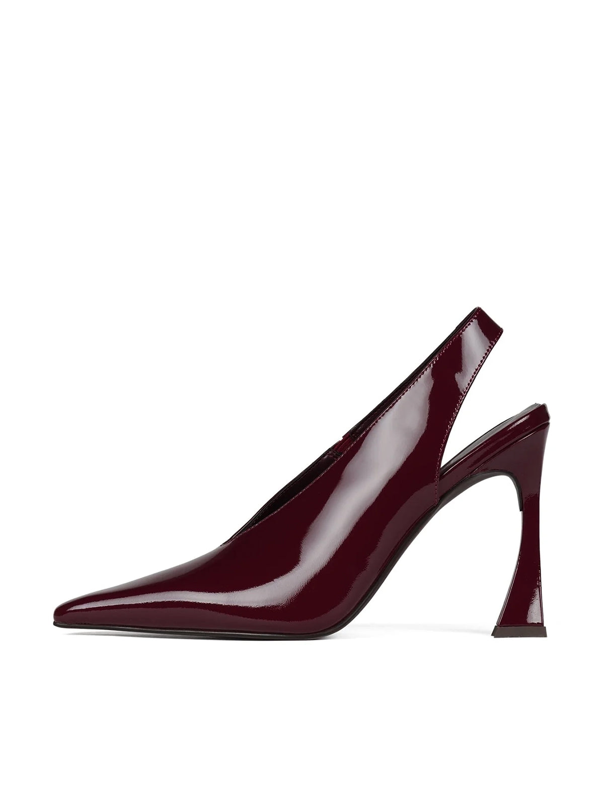 Berry Red Patent Pointed-Toe Thick Slingback High Heels Pumps
