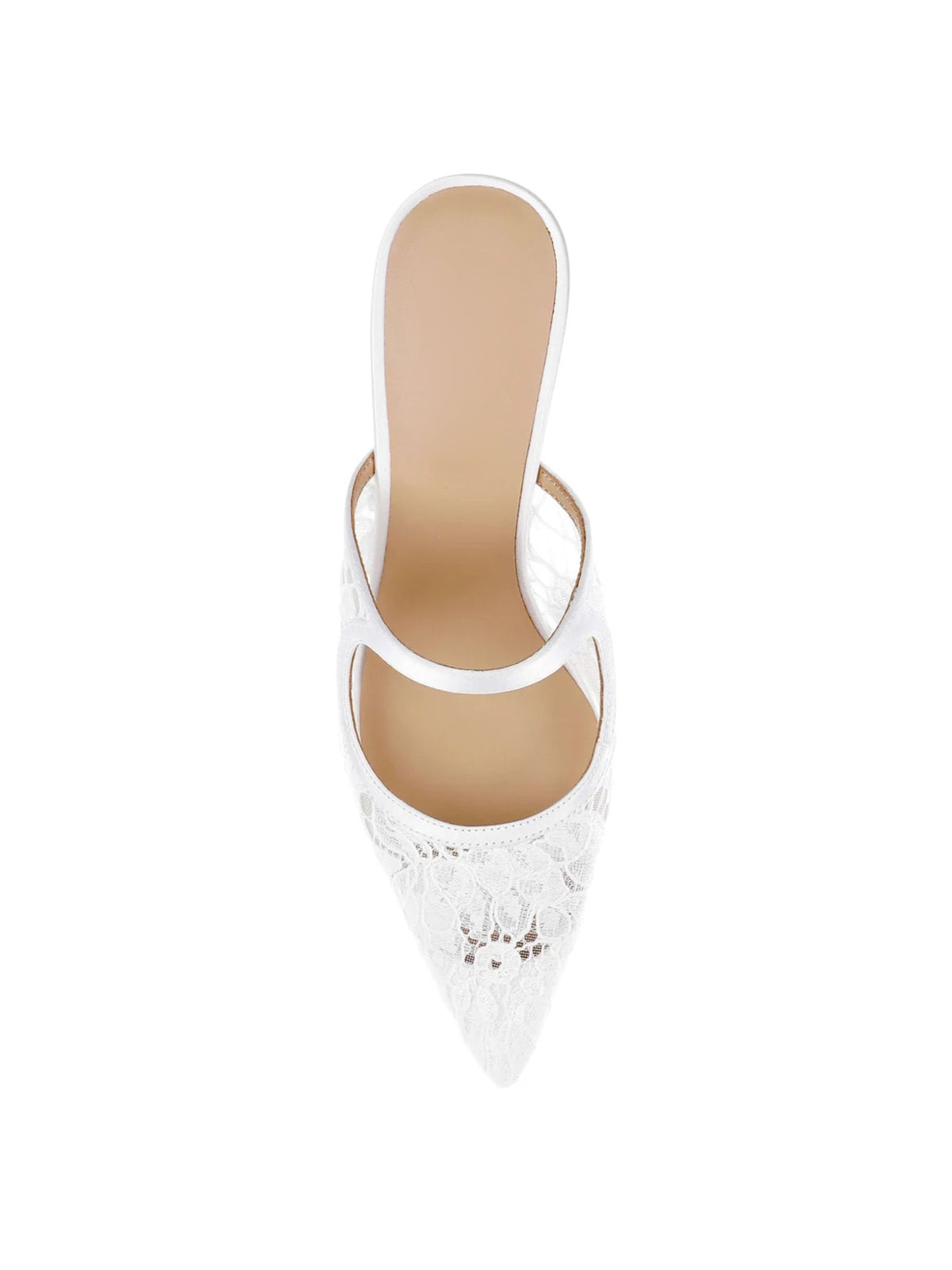 White Lace Mesh And Satin Pointed-Toe Mary Jane Slip-On High Heels