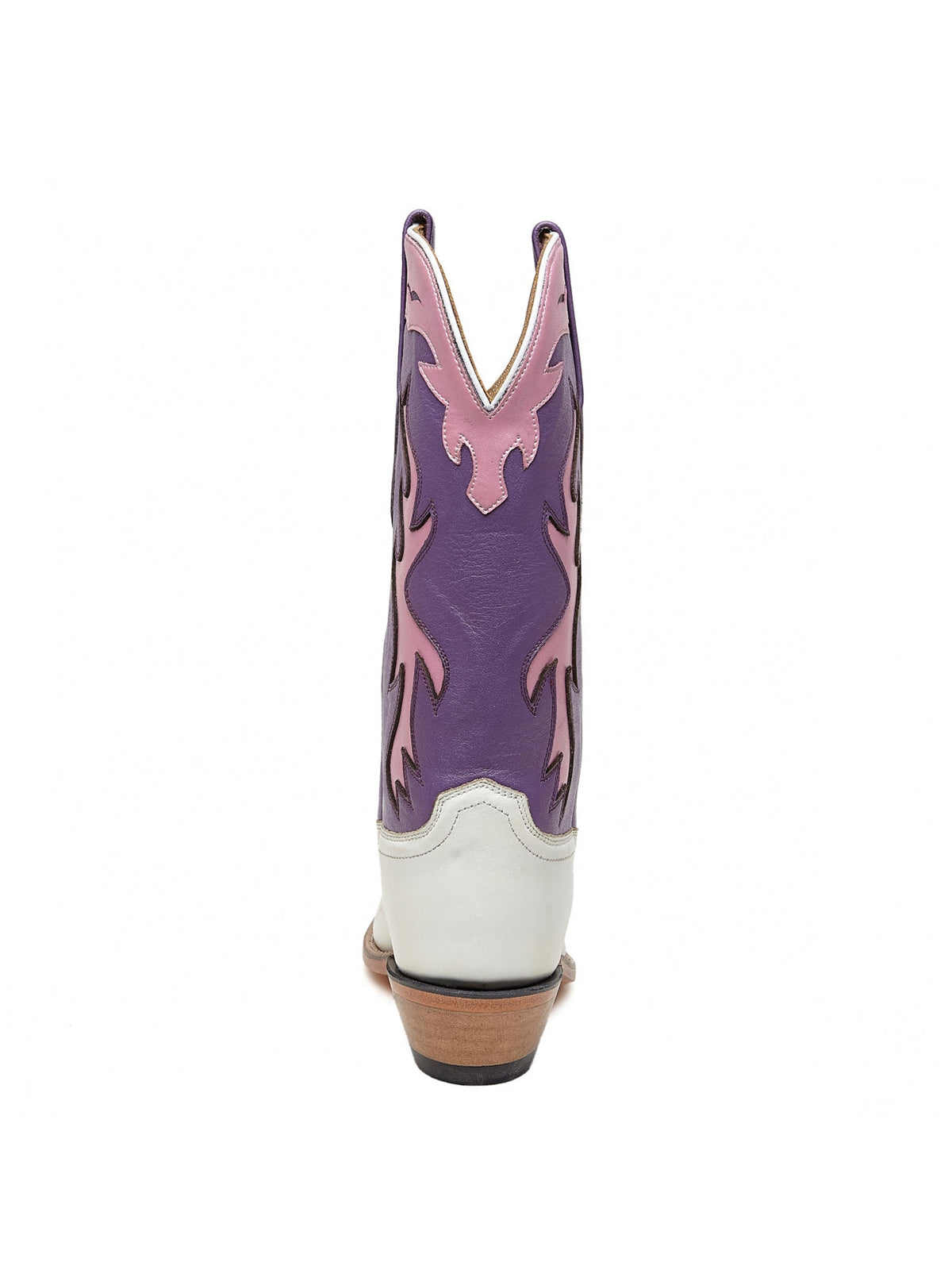 Purple And White Snip-Toe Flame Embroidery Mid Calf Cowgirl Boots