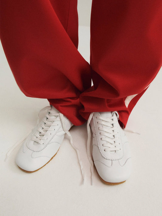 Square-Toe Classic Lace-Up Chic Flats Sneakers - White