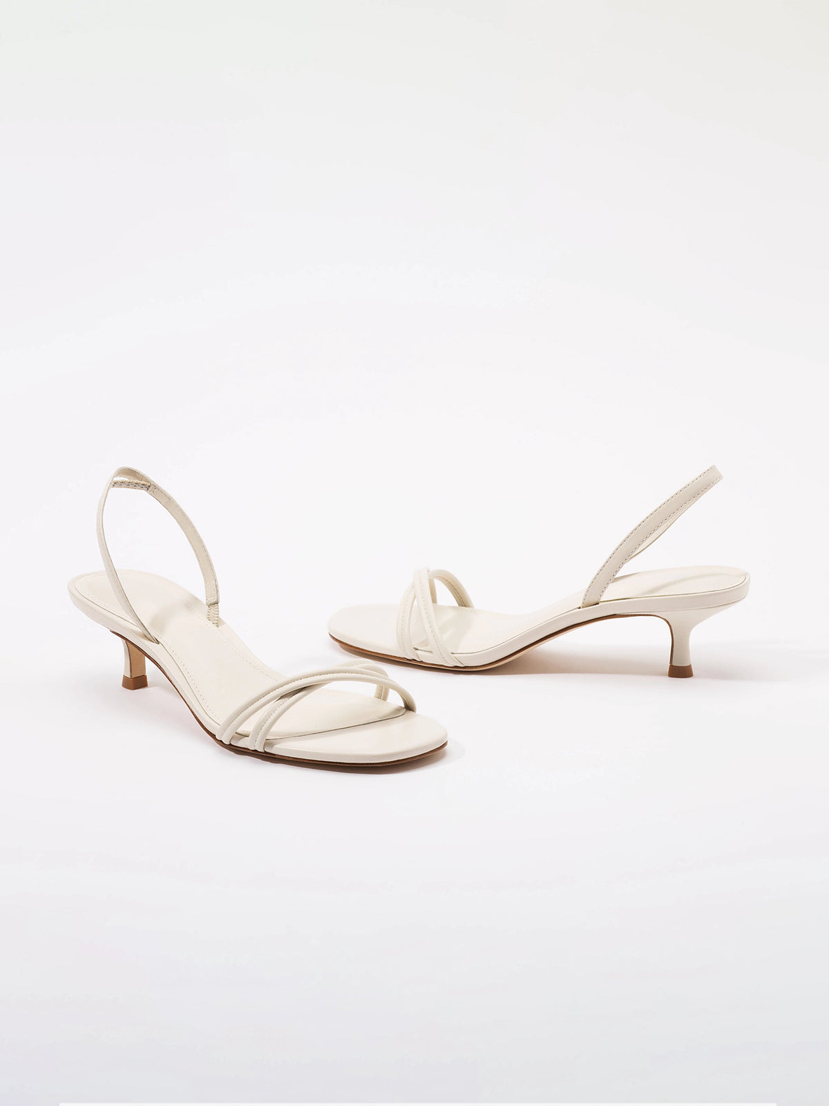 Ivory Square-Toe Front Cross Strap Slingback Kitten Heels