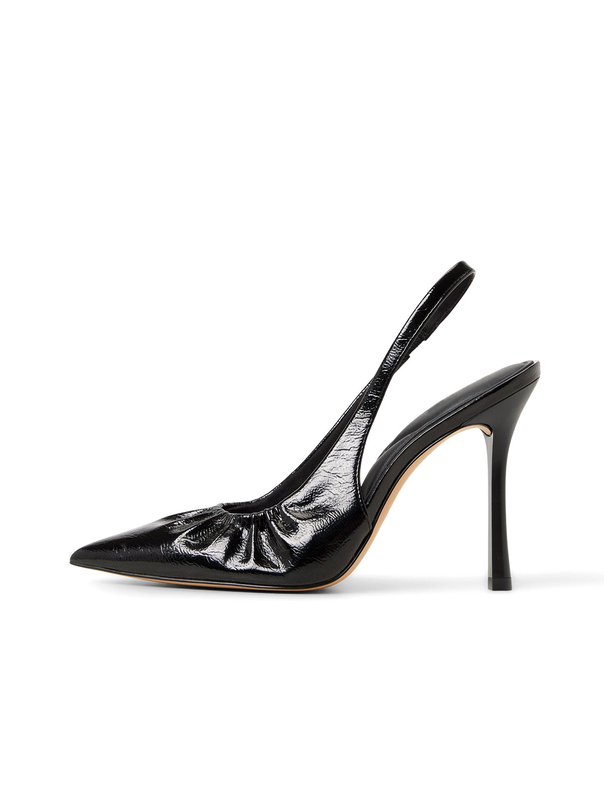 Patent Black Pointed-Toe Ruched Vamp Slingback High Heels