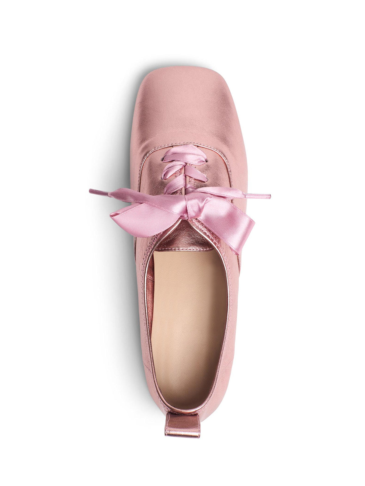 Metallic Pink Square-Toe Chic Lace-Up Slip-On Simple Flats