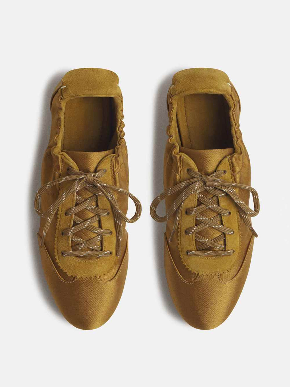 Olive Green Satin And Cow Suede Lace-Up Chic Flats Sneakers