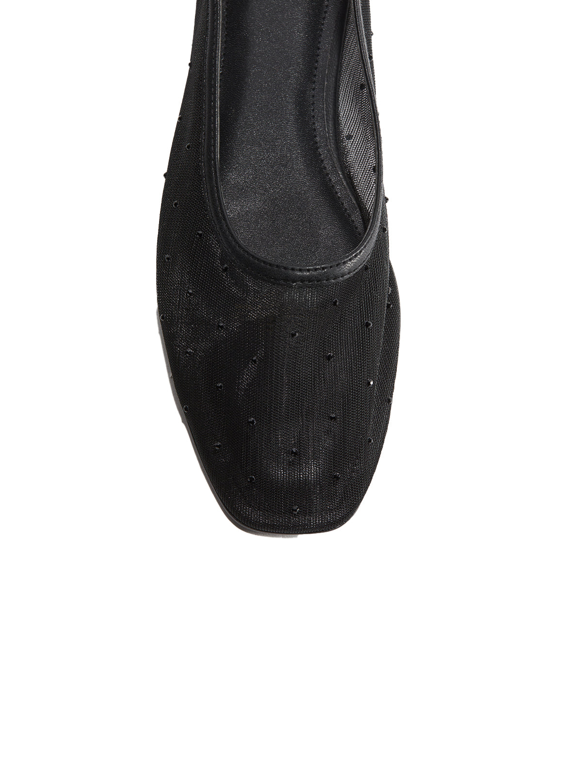 Rhinestone Mesh Square-Toe Ballet Flats - Black