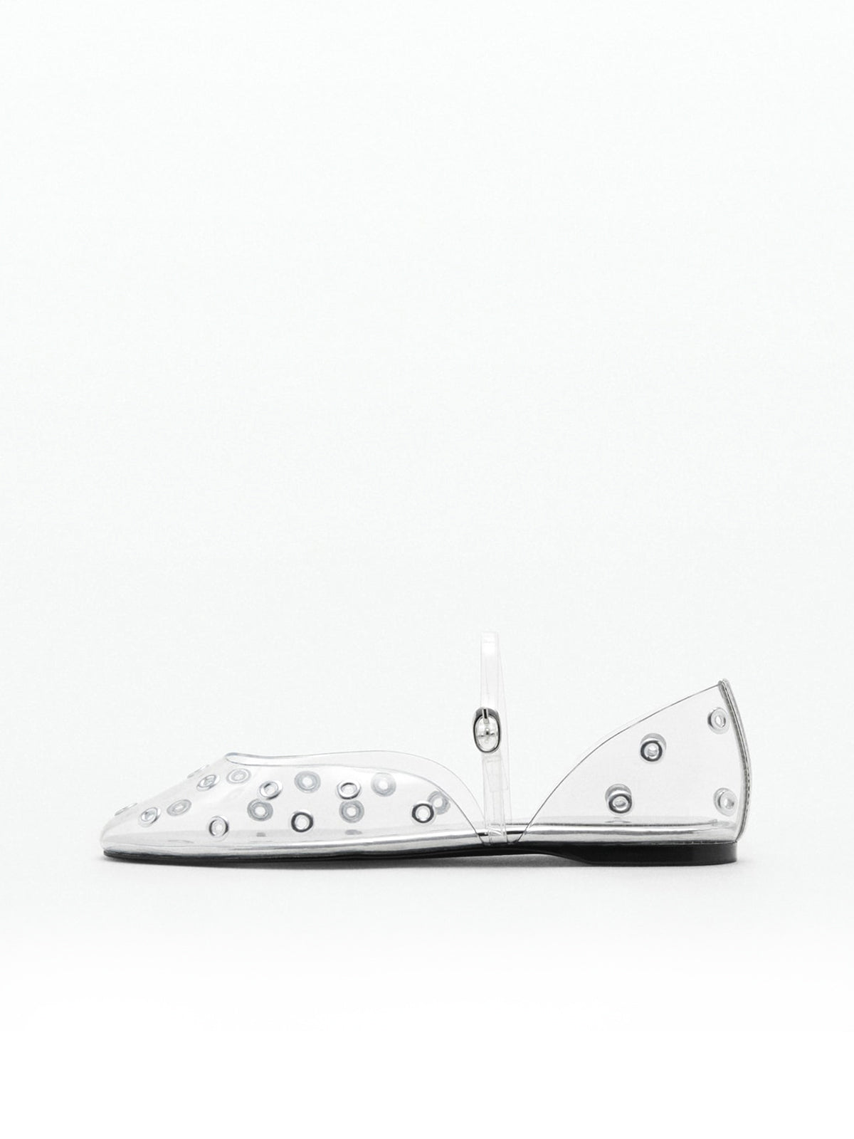 Transparent Film TPU Square-Toe Bridge Strap Flats With Eyelets