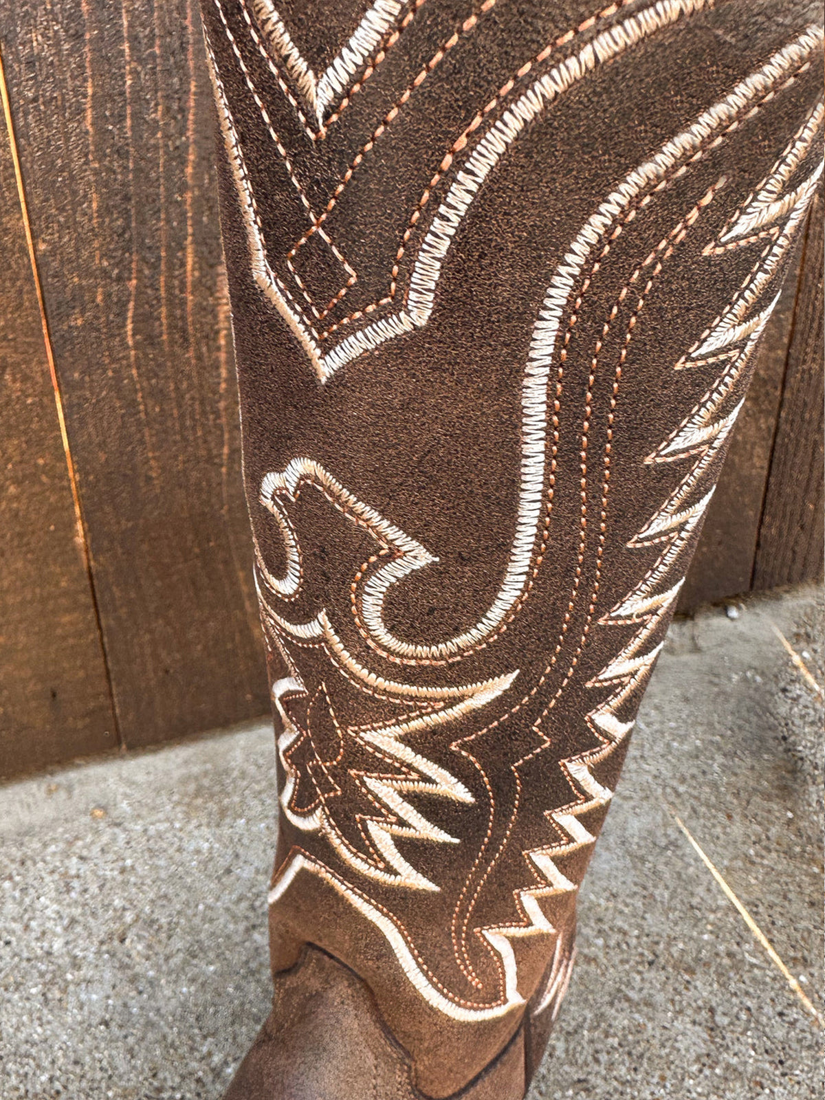 White Eagle Embroidery Snip-Toe Wide Calf Knee High Tall Cowgirl Boots - Brown