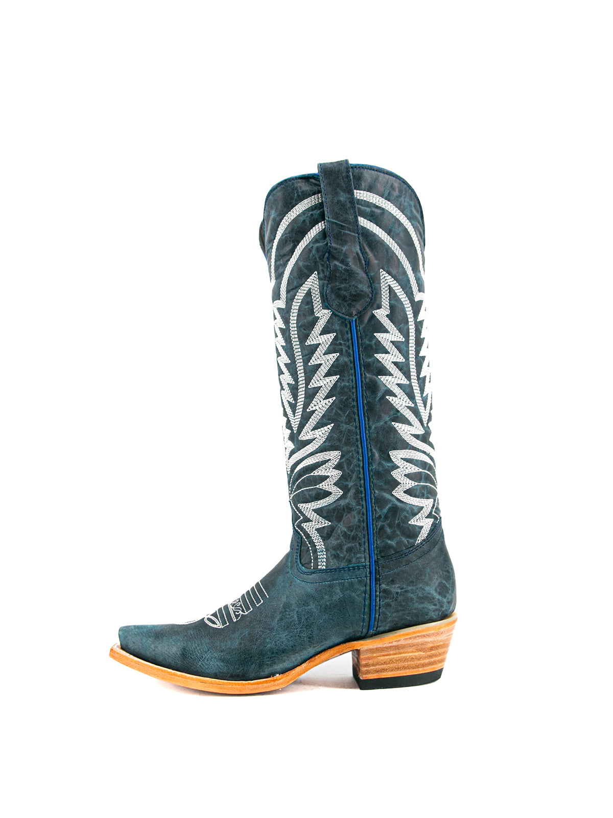 Navy Snip-Toe Western Classic Embroidery Mid Calf Cowgirl Boots