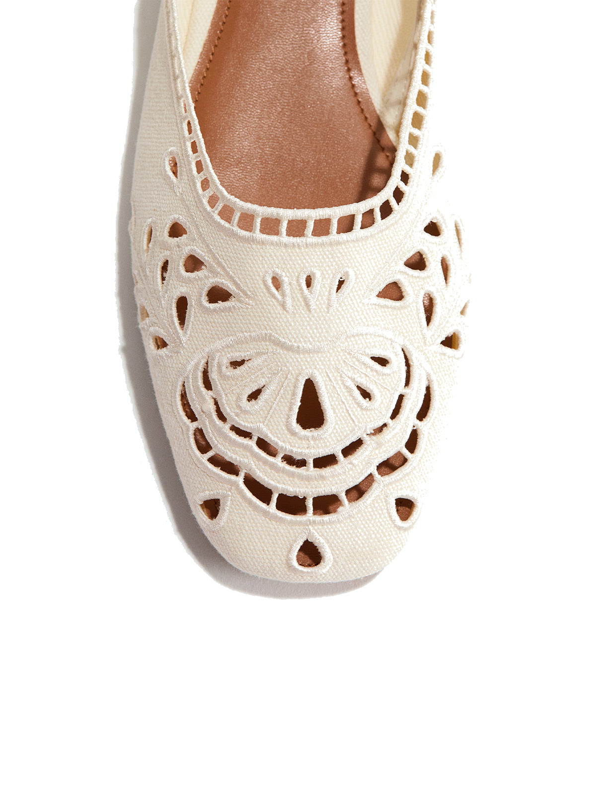 Cream Canvas Square-Toe Cutout Detail Slingback Flats