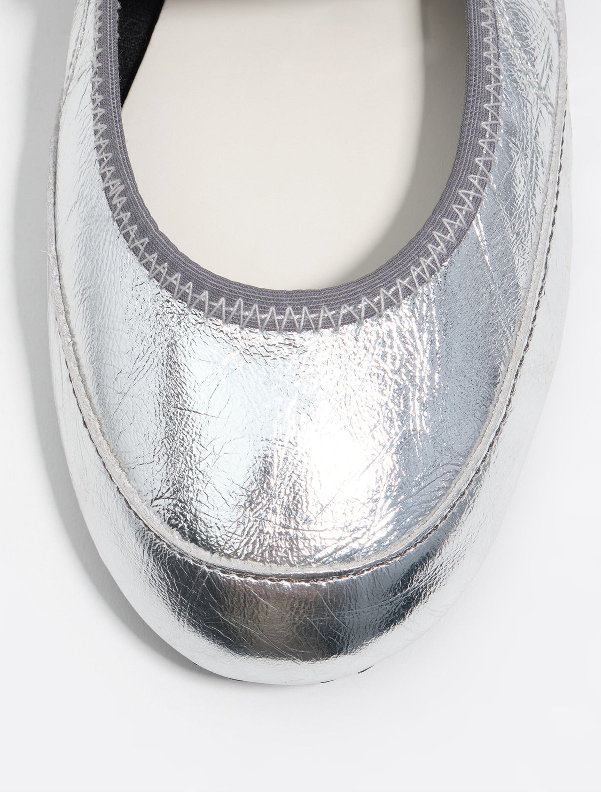 Metallic Silver Round-Toe Chic Mary Jane Strap Flats