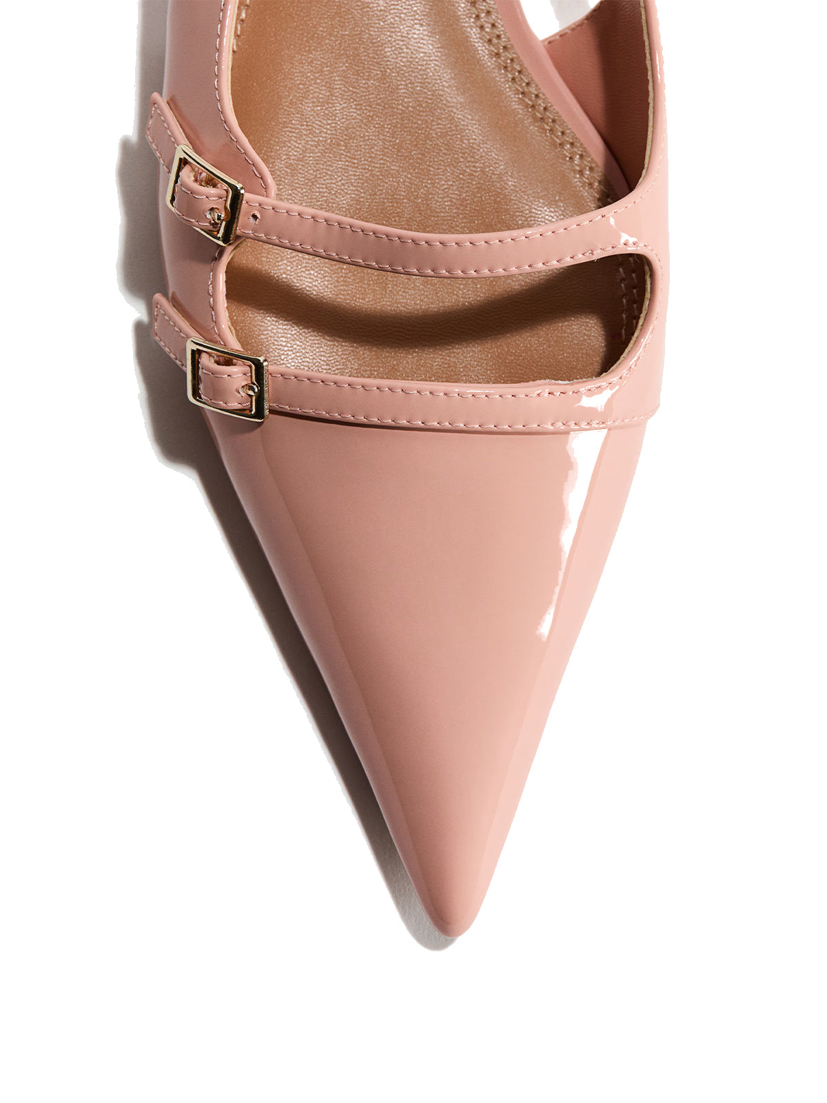 Patent Pink Pointed-Toe Front Double Strap And Slingback Flats