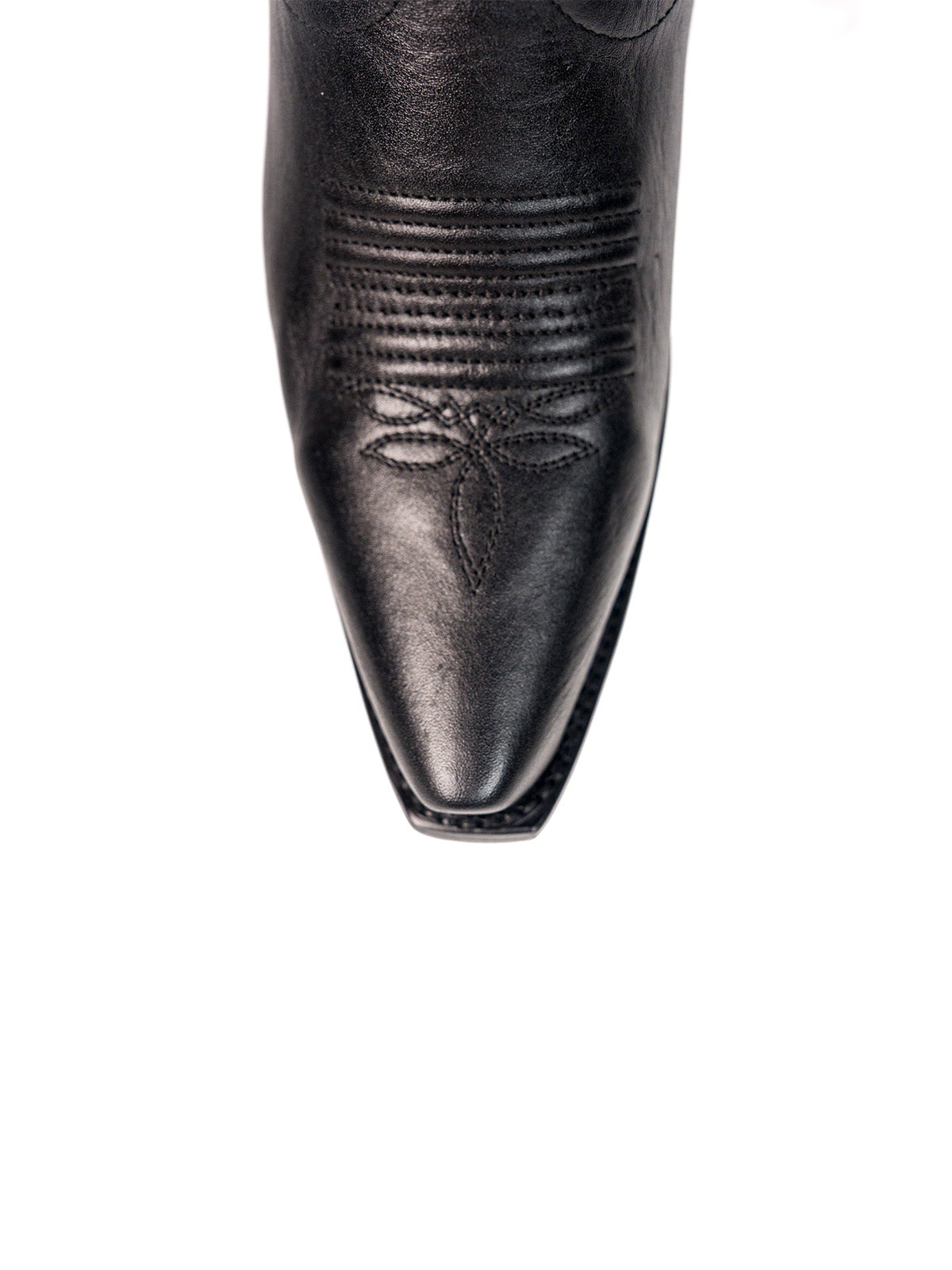 Snip-Toe Sleek Embroidery Half-Zip Knee High Cowgirl Boots For Woman - Black