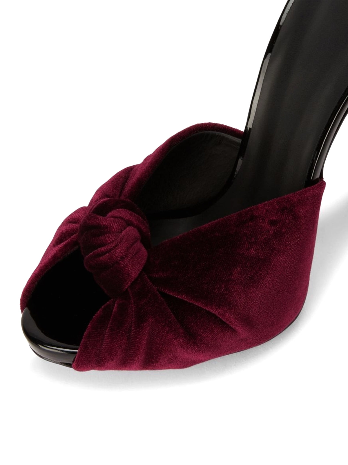 Burgundy Velvet Peep Round-Toe Backless Slip-On High Heels