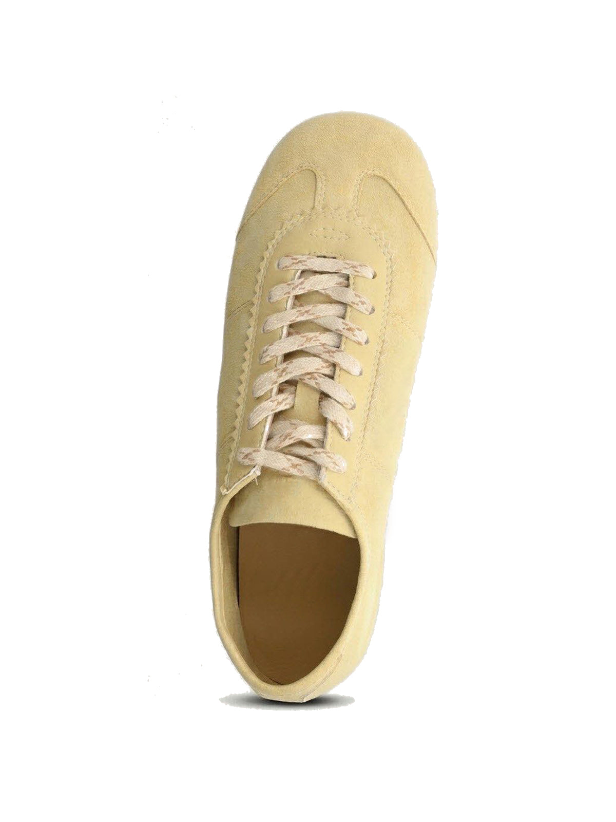 Yellow Cow Suede And Cow Leather Round-Toe Lace-Up Flats Sneakers