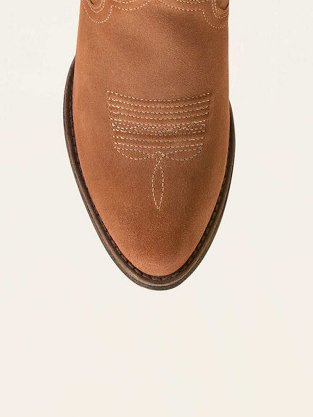 Walnut Brown Faux Suede Almond-Toe Embroidery Full-Zip Short Mid Calf Cowgirl Boots