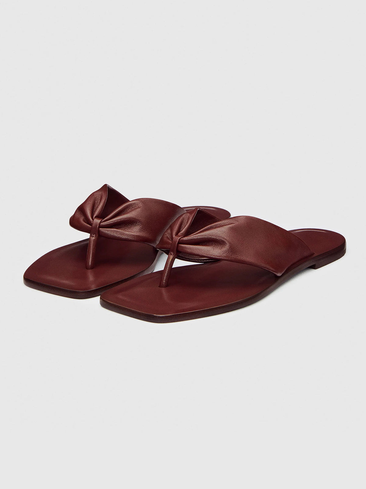 Red Square-Toe Front Studs Flip-Flops Simple Backless Flats