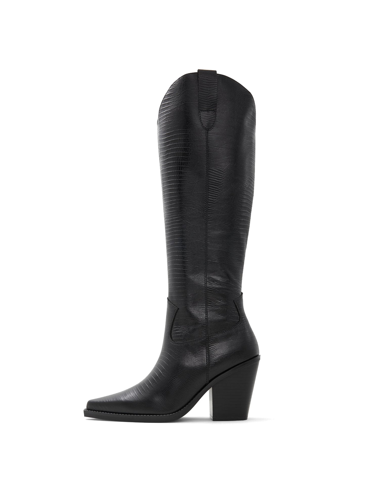 Black Snip-Toe Simple Sleek Full-Zip Knee High Cowgirl Boots