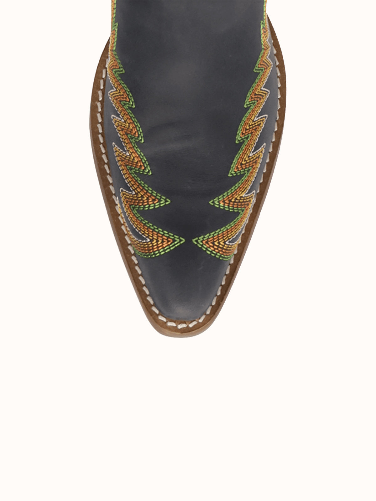 Black Snip-Toe Chic Flame Embroidery Sleek Mid Calf Cowgirl Boots