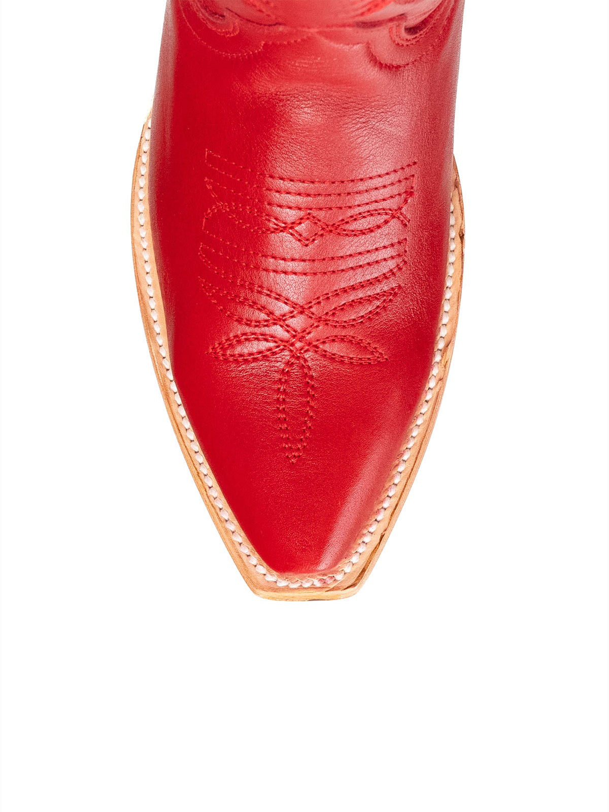 Red Vegan Leather Snip-Toe Embroidery Mid Calf Cowgirl Boots For Woman