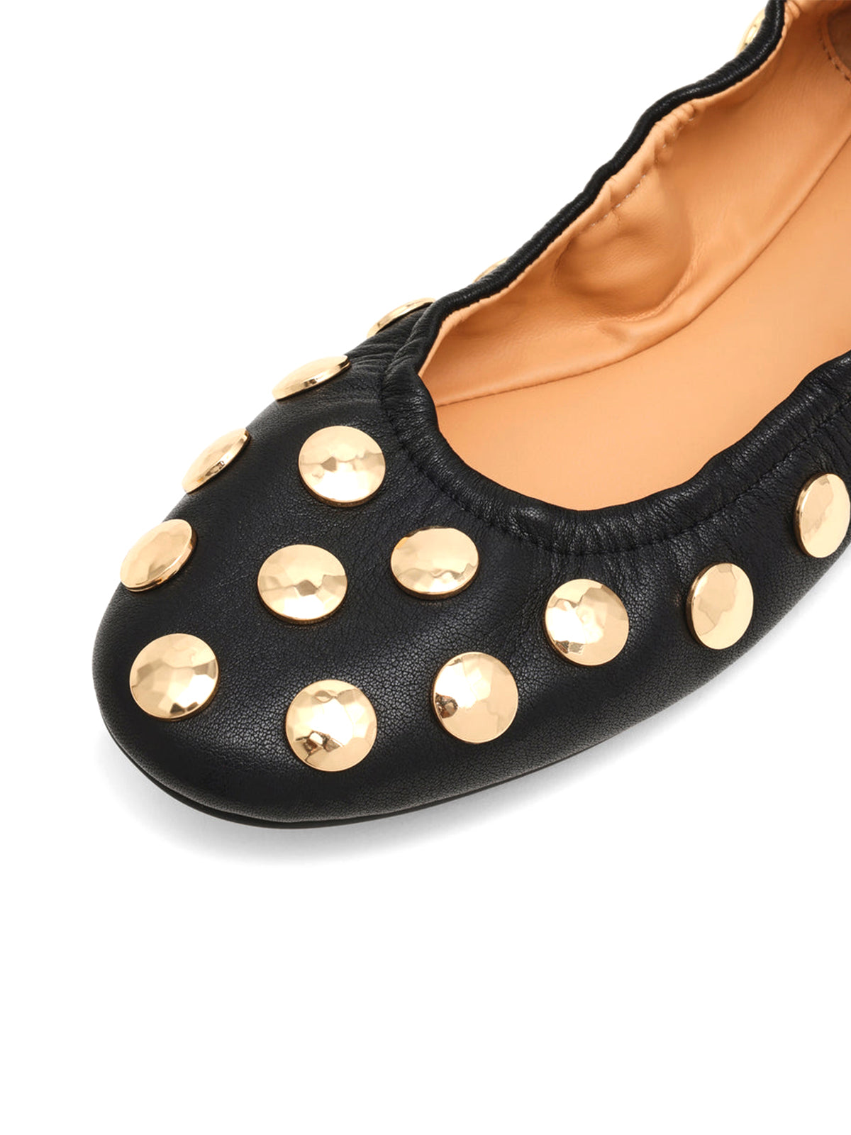 Black Round-Toe Gold Studded Slip-On Ballet Flats