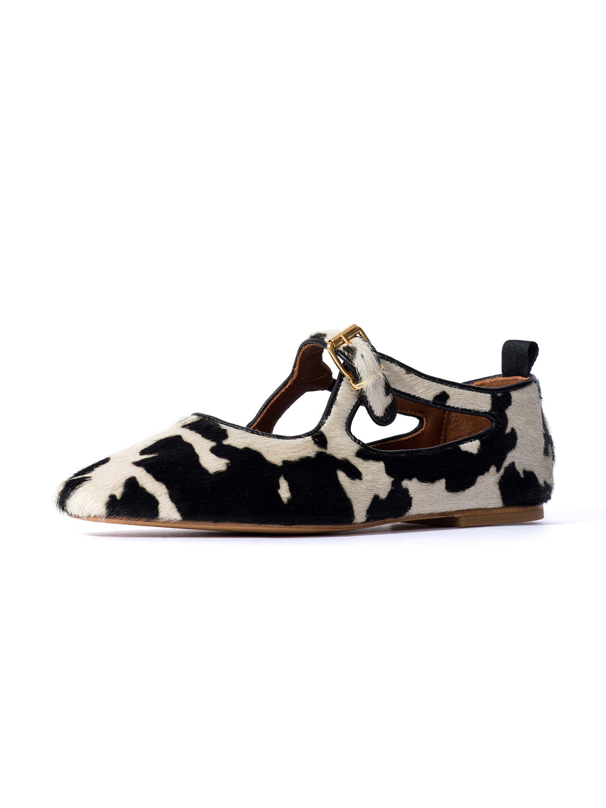 Square-Toe Buckle Strap Chic Flats - Cow Pony Hair Vegan Leather
