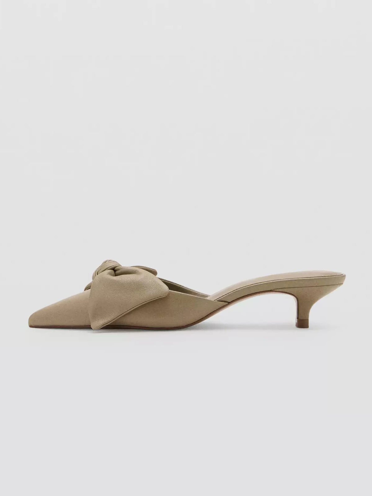 Ecru Pointed-Toe Front Big Bow Slip-On Chic Kitten Heels