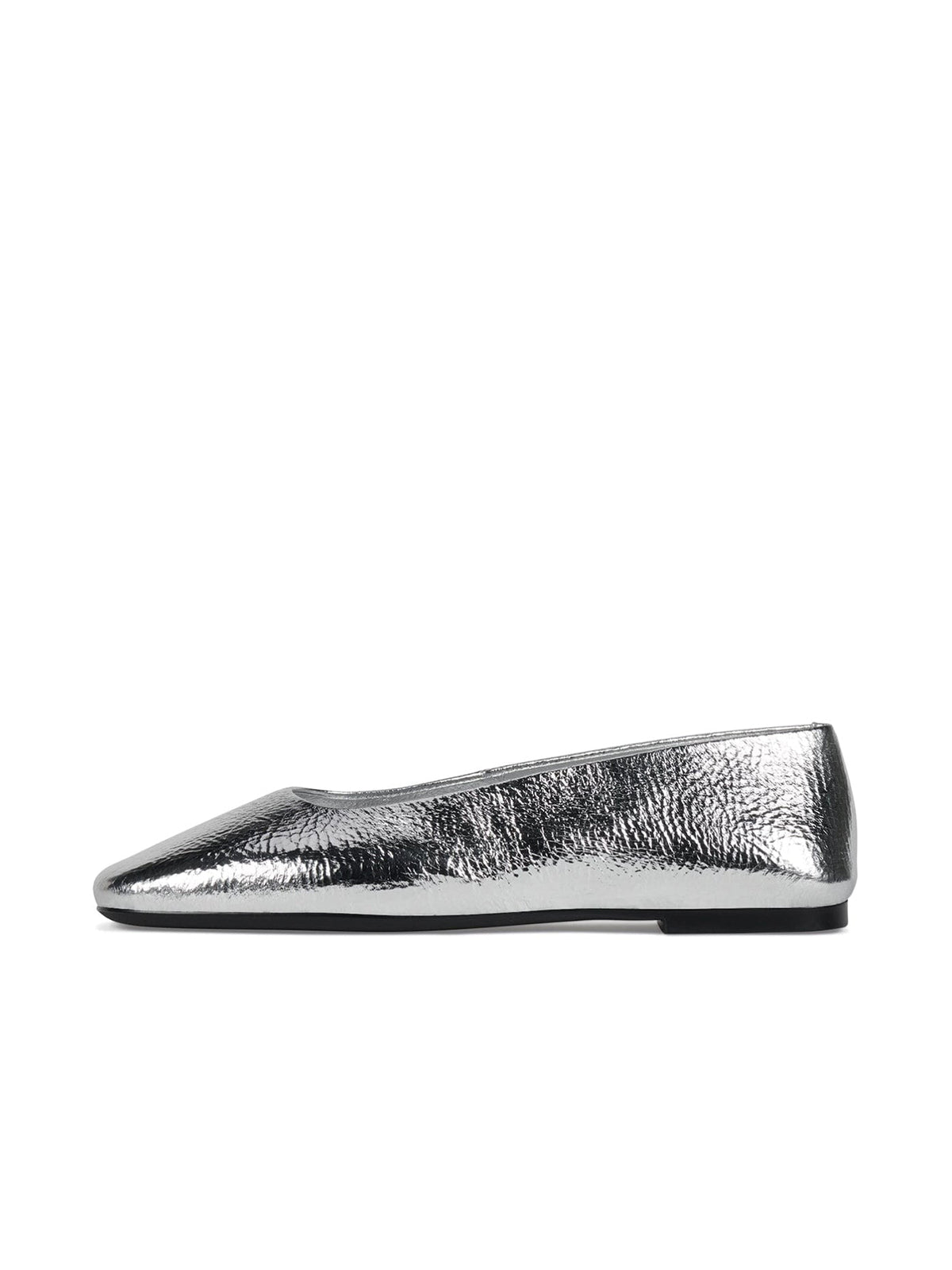 Crinkle Metallic Silver Square-Toe Ballet Flats