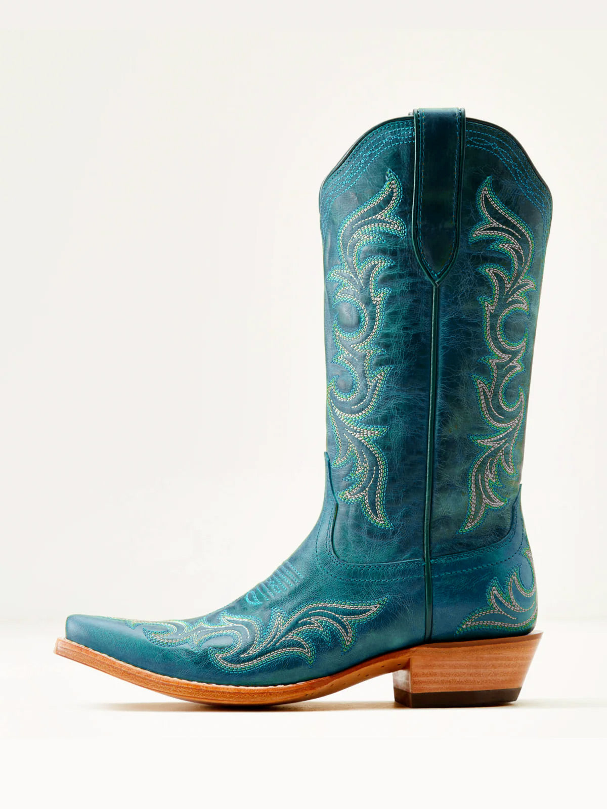 Turquoise Embroidery Snip-Toe Mid Calf Western Boots For Women