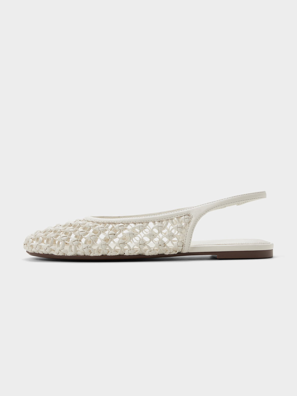 White Woven Vegan Leather Round-Toe Chic Back Strap Flats