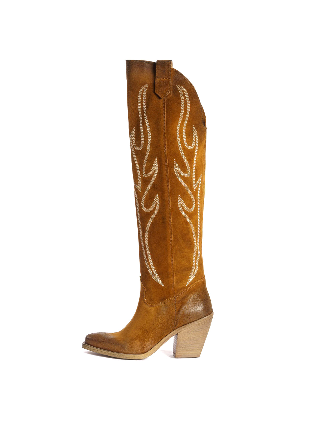 Brown Faux Suede Snip-Toe Half-Zip Chic Embroidery Knee High Cowgirl Boots