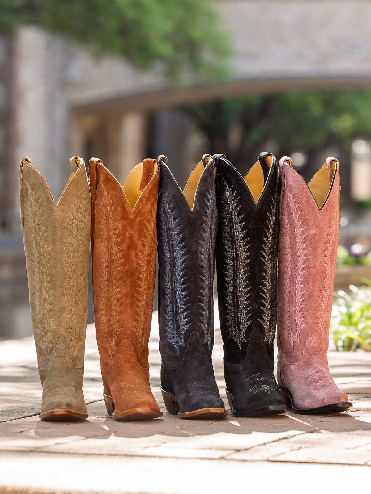 Green Faux Suede Snip-Toe Wide Calf Embroidery Knee High Cowgirl Boots