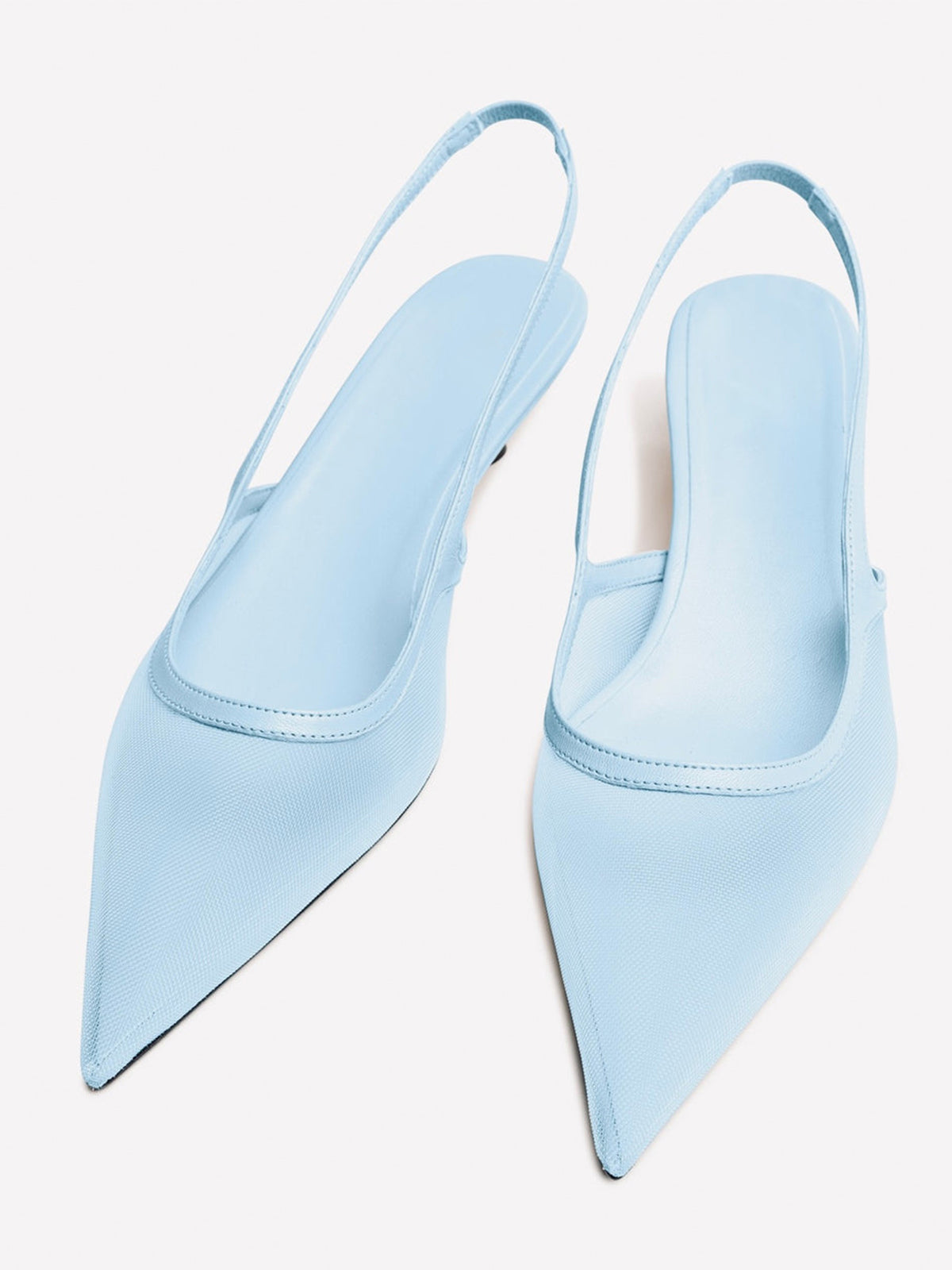 Sky Blue Mesh Pointed-Toe Chic Back Strap Pumps Kitten Heels