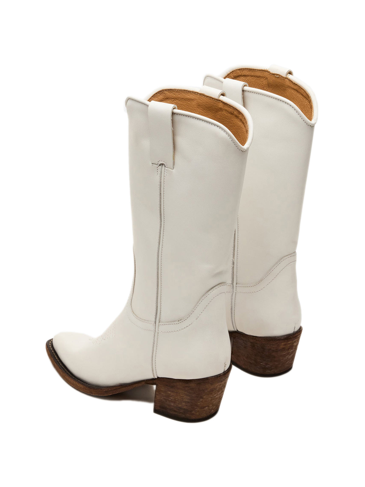 White Pointed-Toe Simple Mid Calf Cowgirl Boots