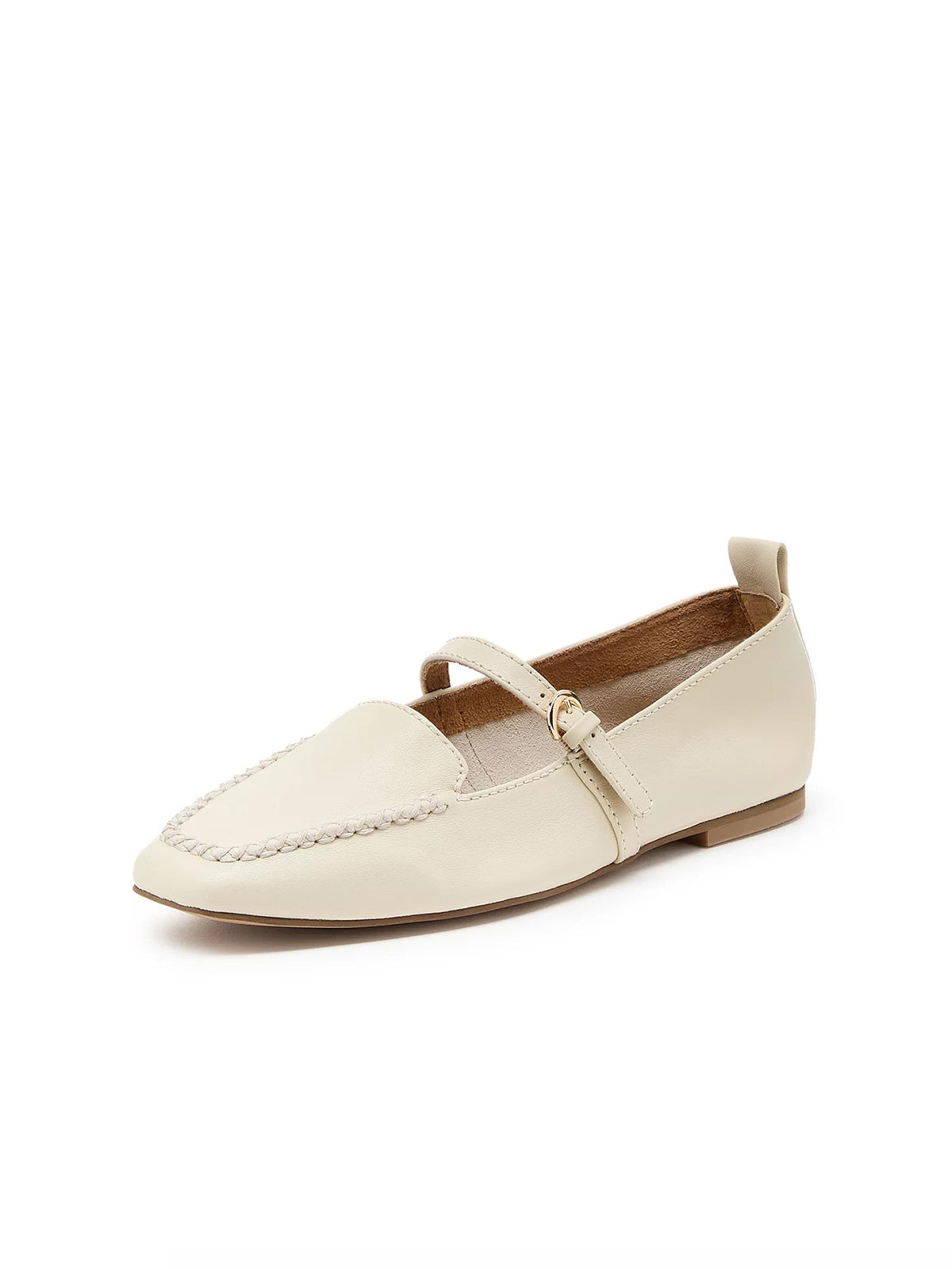 White Square-Toe Slip-On Mary Jane Flats Loafers