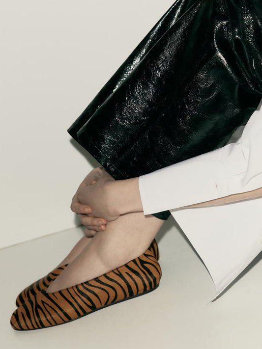 Zebra Print Pony Hair Vegan Leather Square-Toe Slip-On Ballet Flats