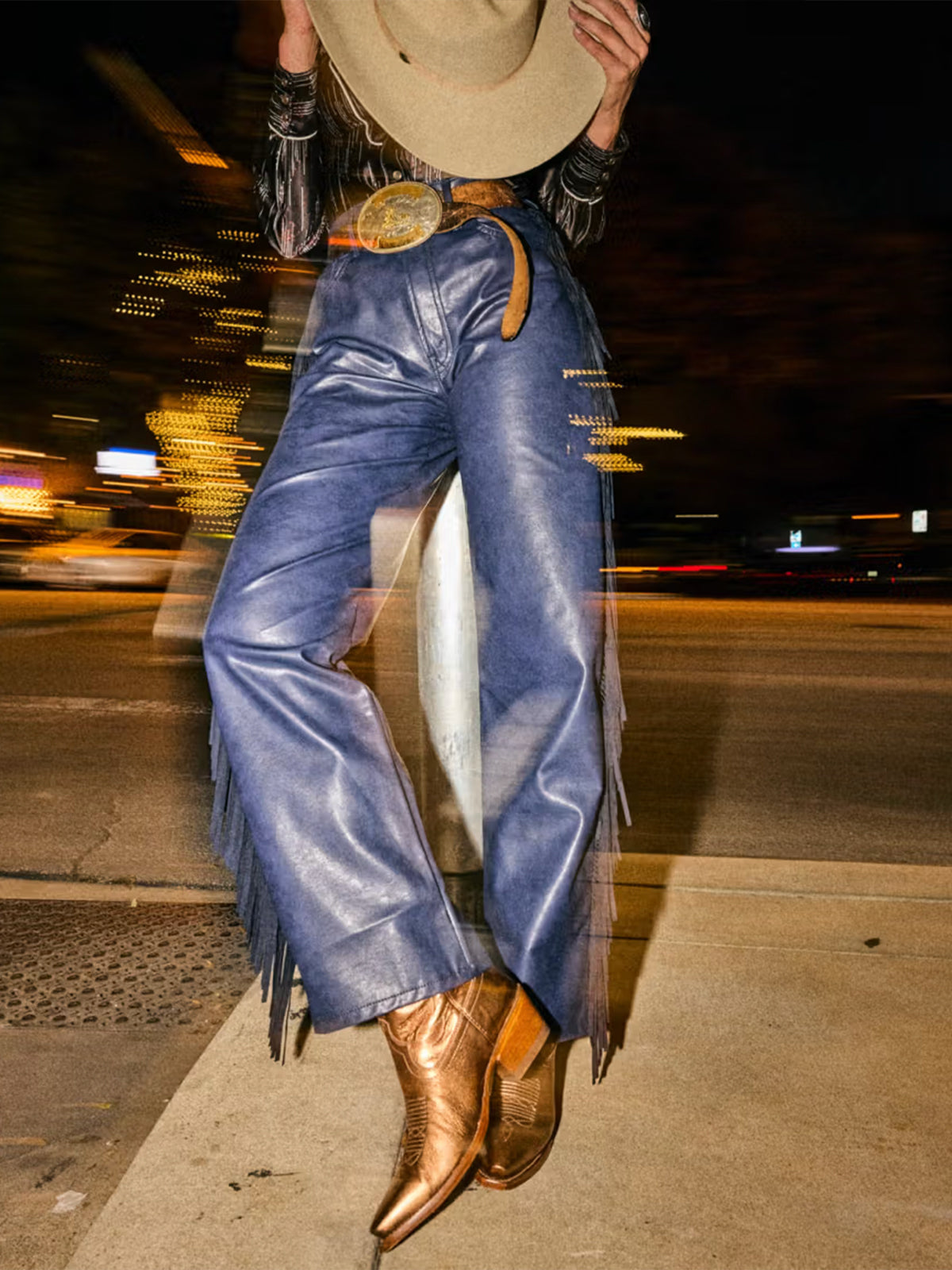 Metallic Copper Snip-Toe Embroidery Wide Calf Knee High Cowgirl Boots