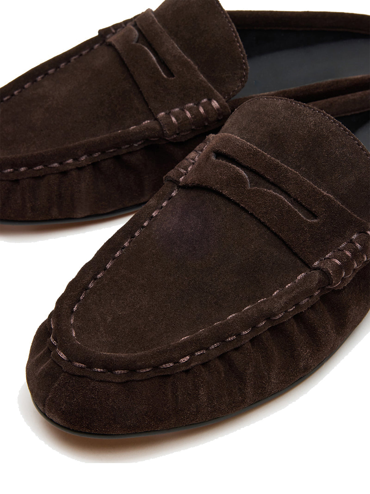 Coffee Faux Suede Round-Toe Stylish Slip-On Flats