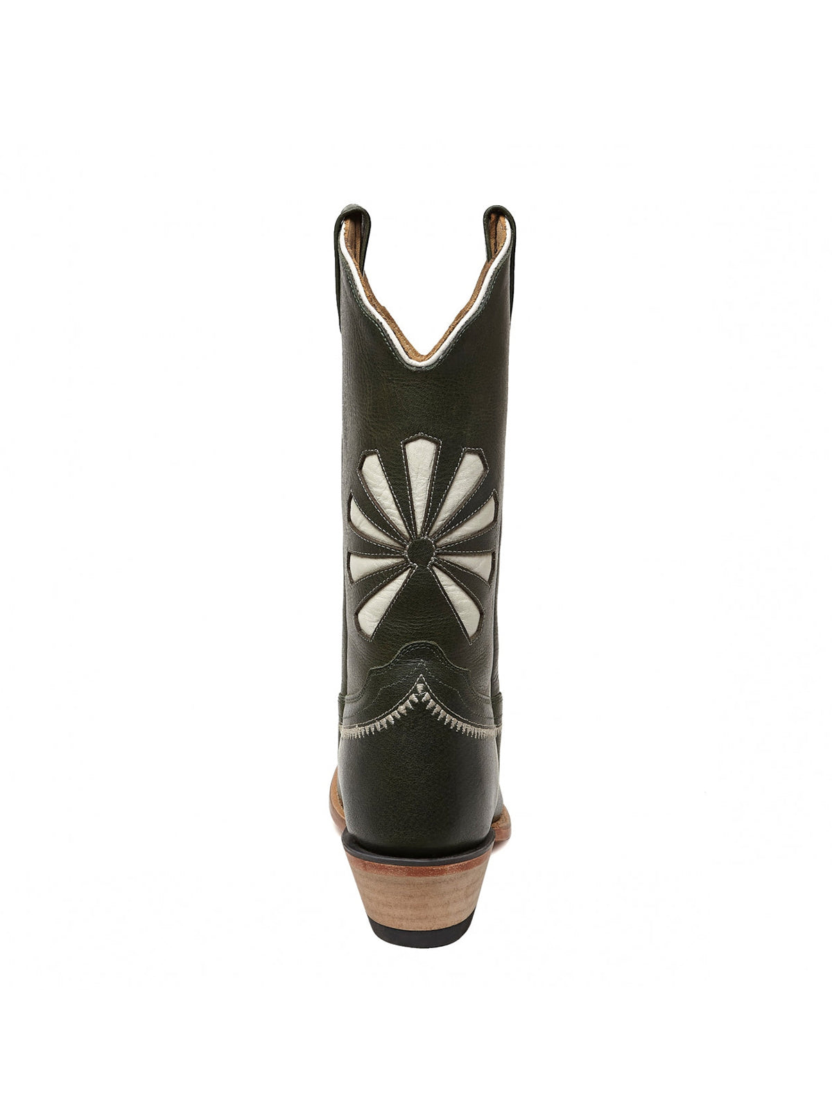 Black Snip-Toe Floral Embroidery Western Mid Calf Cowgirl Boots