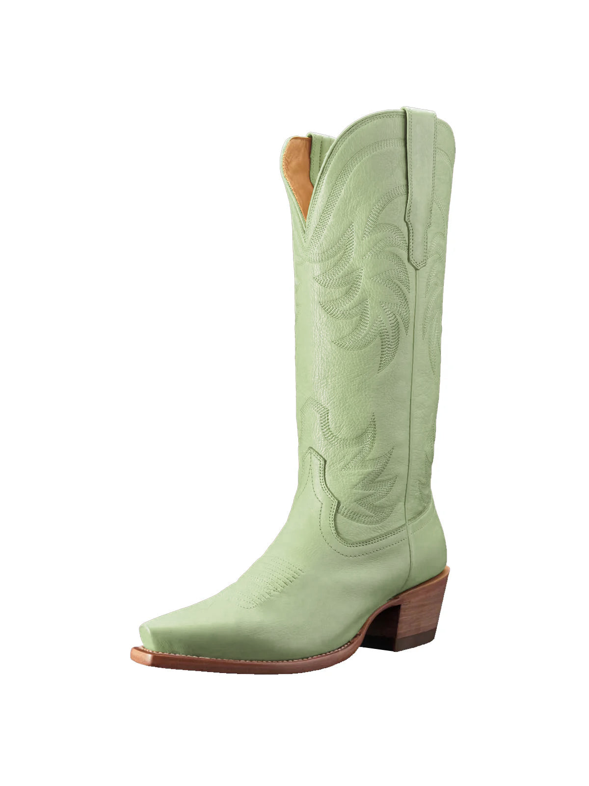 Grass Green Snip-Toe Embroidery Wide Calf Knee High Cowgirl Boots