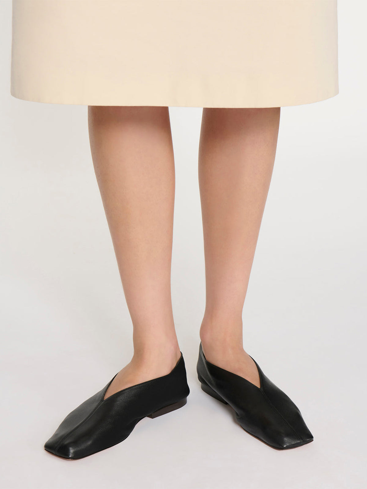 Black Vegan Leather Square-Toe Simple Slip-On Flats