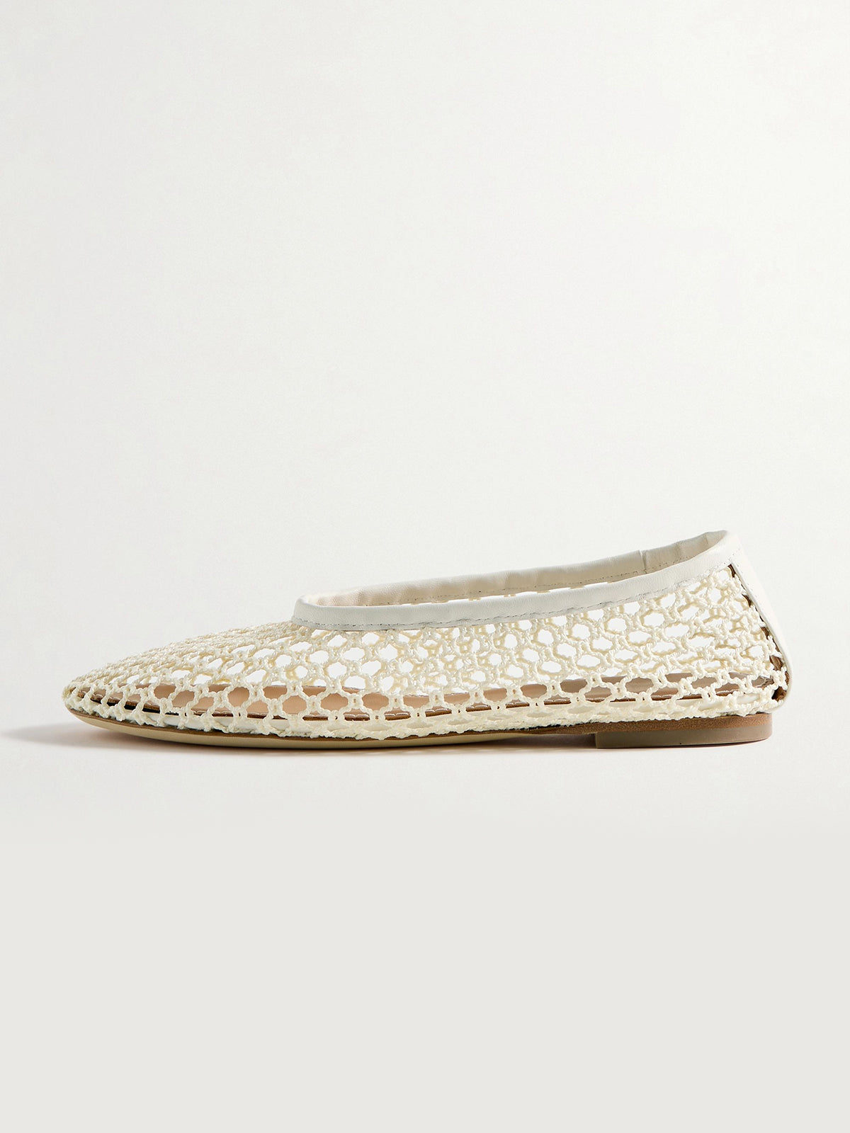 Ivory Mesh Round-Toe Slip-On Ballet Stylish Flats
