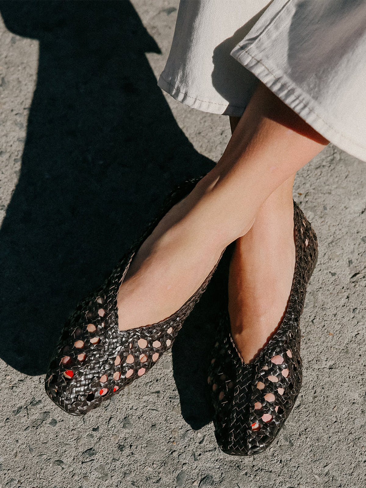 Coffee Woven Vegan Leather Square-Toe Chic Ballet Flats