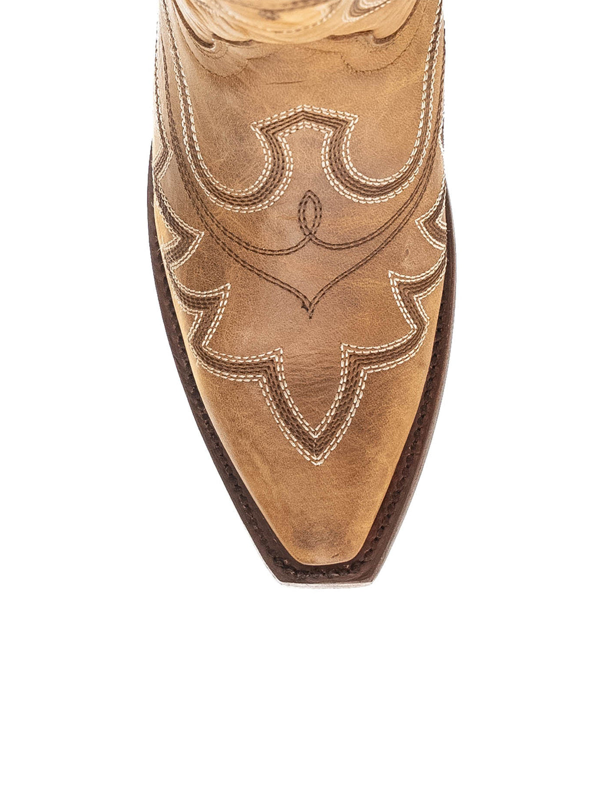 Snip-Toe Sleek Embroidery Mid Calf Cowgirl Boots For Woman - Camel